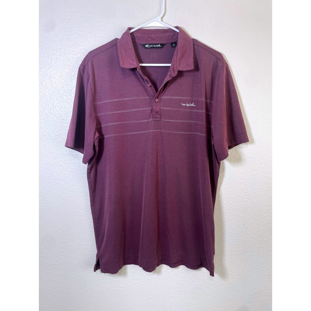 TravisMathew Polo Shirt Mens‎ Large Purple Excellent Striped Short Sleeve Golf